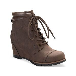 SUN STONE Womens Brown Collar Hidden Heel Lizzie Round Toe Wedge Booties 9 M